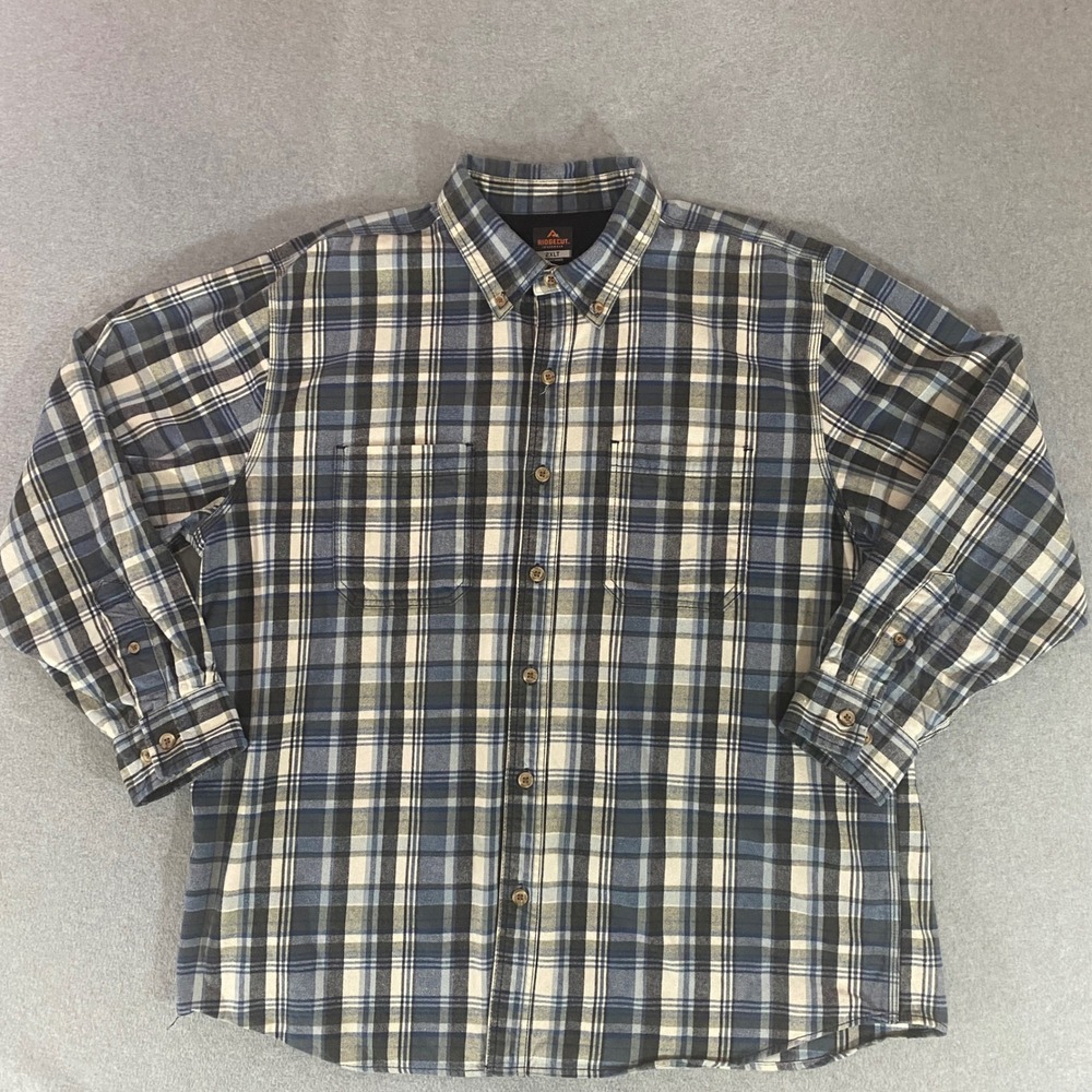 Ridgecut Toughwear Mens 2XLT Blue Plaid Flannel Button Down Shirt